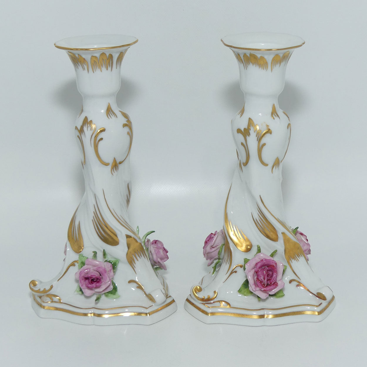 AK Kaiser West Germany Pair of Applied Floral candlesticks