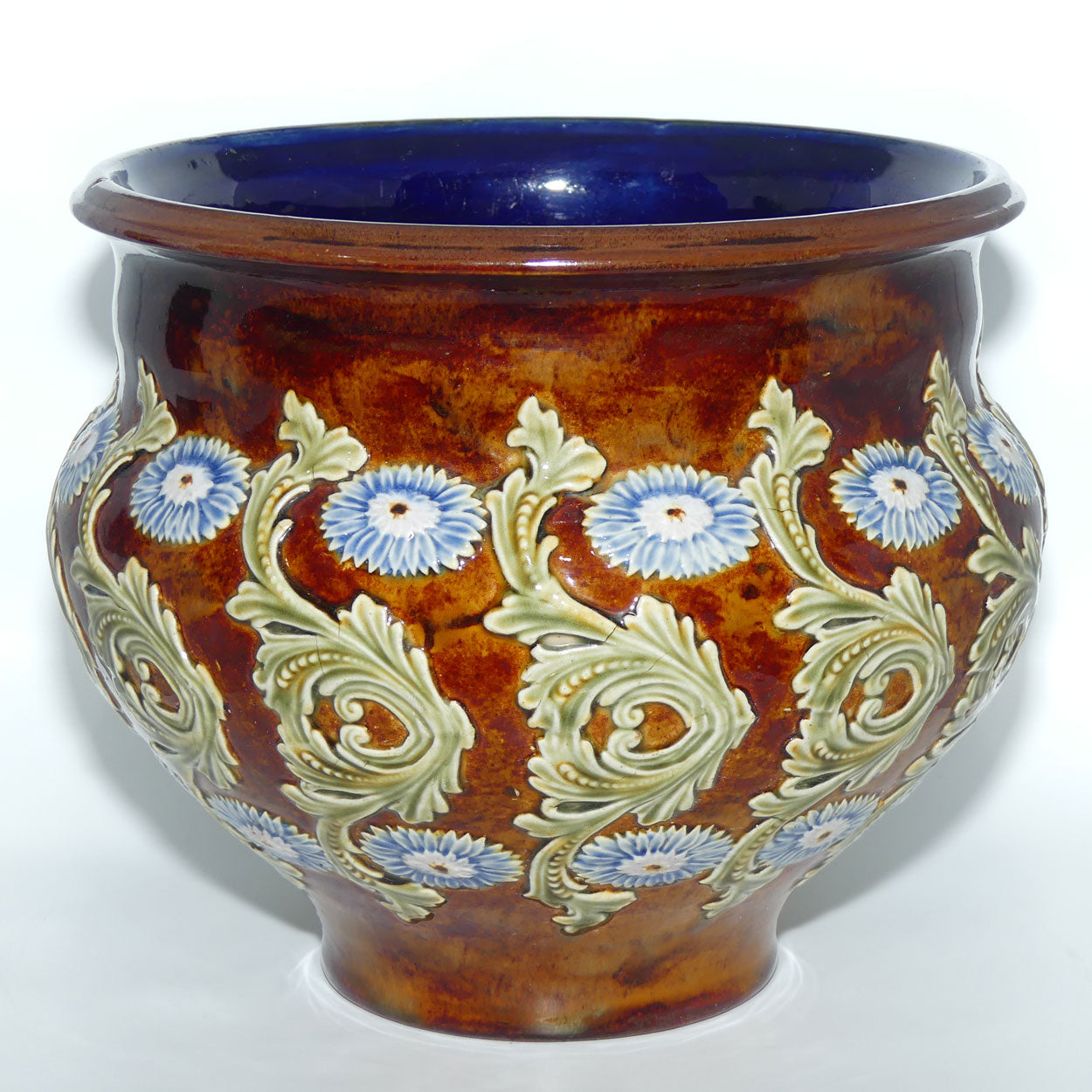 Doulton Lambeth Stoneware jardiniere | Scrolled Floral decoration