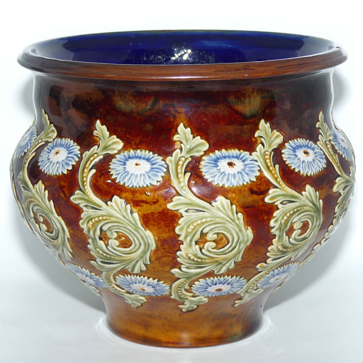 Doulton Lambeth Stoneware jardiniere | Scrolled Floral decoration