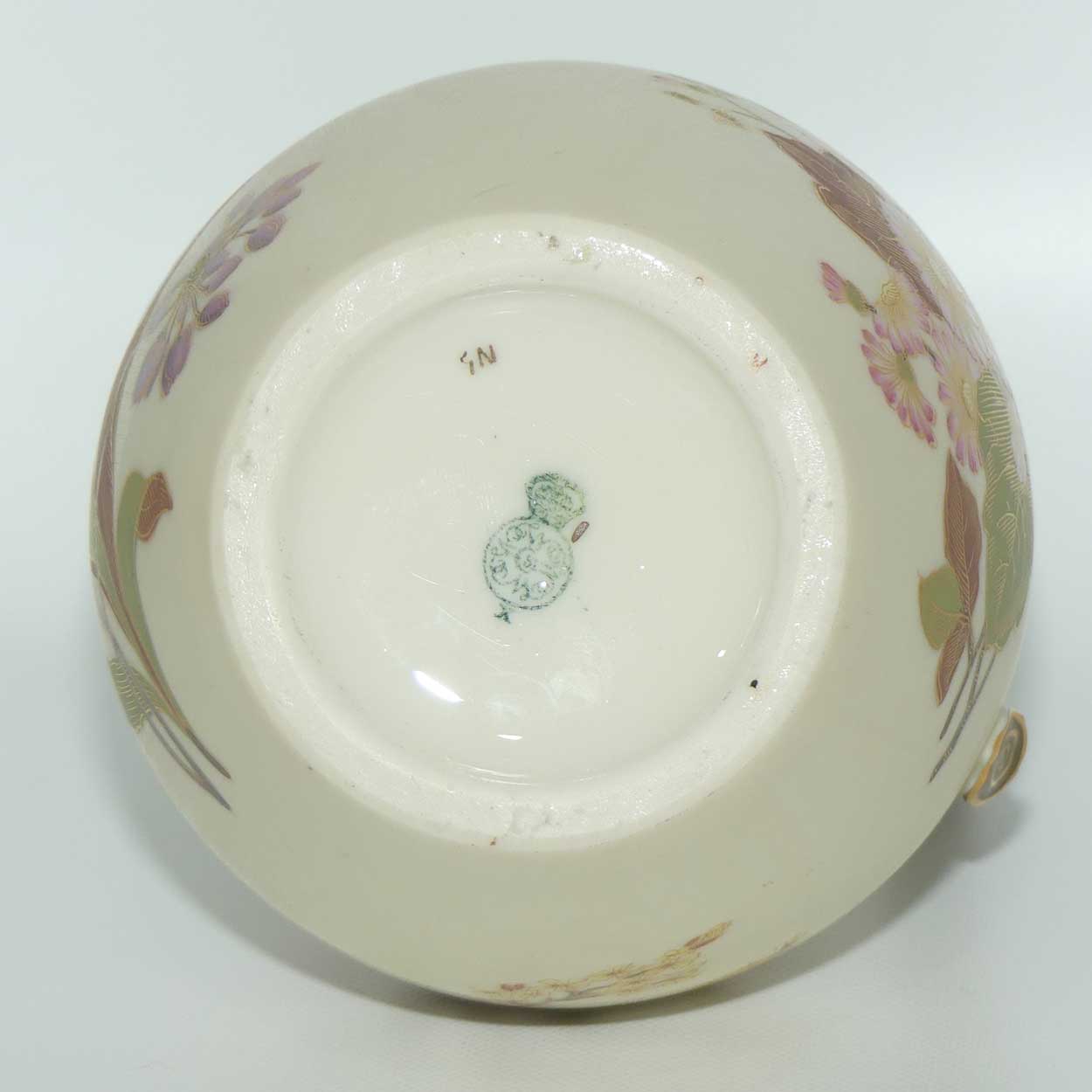 Royal Worcester Blush Ivory and gilt hand painted floral jug with bamboo style handle