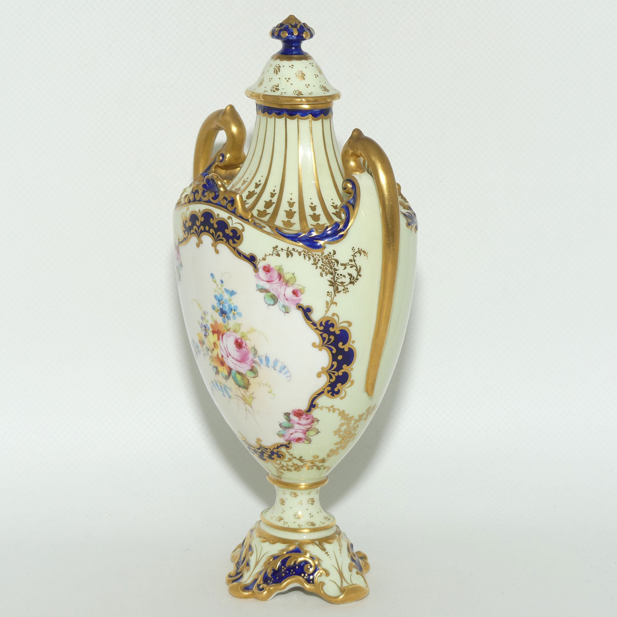 Royal Crown Derby hand painted floral twin handle lidded urn | AF Wood | c.1897