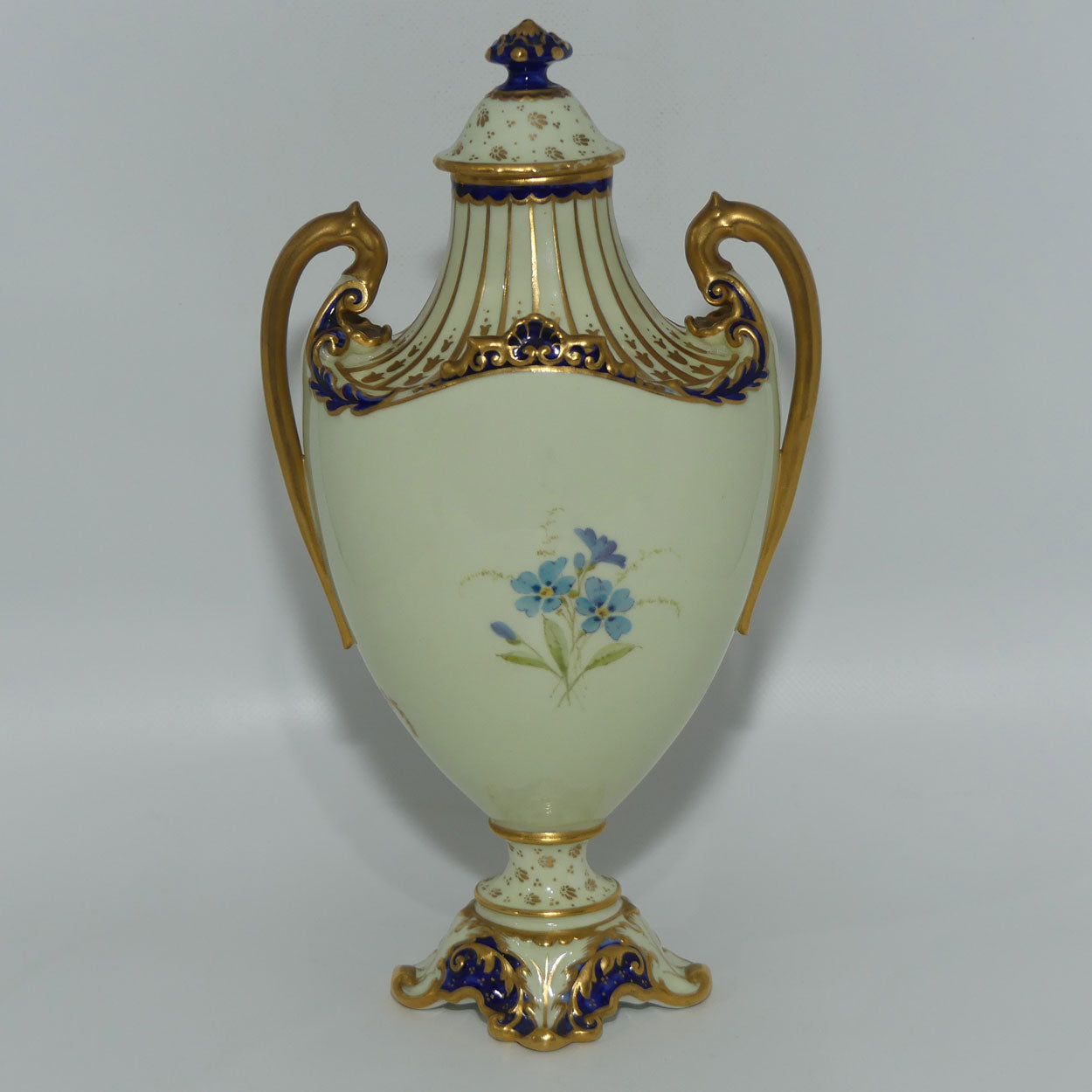 Royal Crown Derby hand painted floral twin handle lidded urn | AF Wood | c.1897