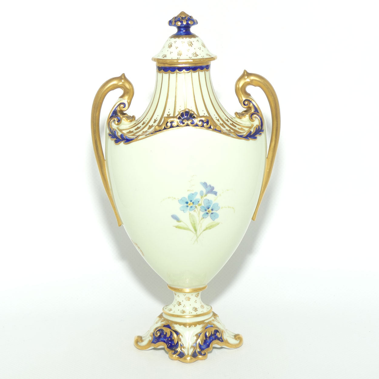 Royal Crown Derby hand painted floral twin handle lidded urn | AF Wood | c.1897