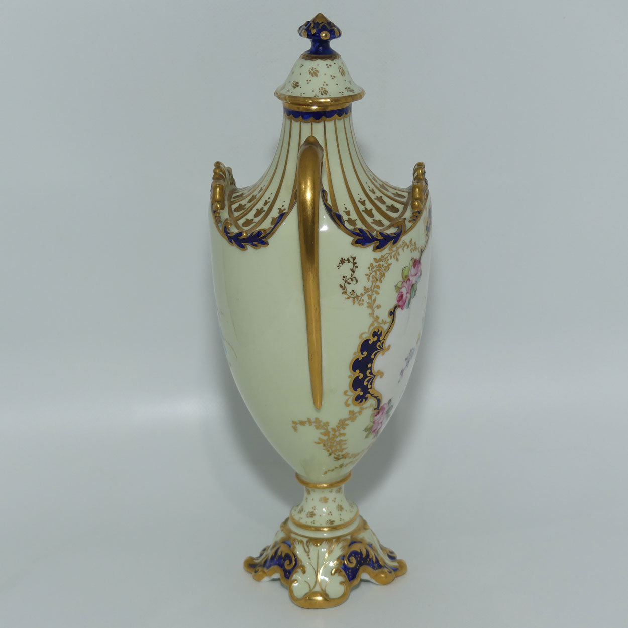 Royal Crown Derby hand painted floral twin handle lidded urn | AF Wood | c.1897