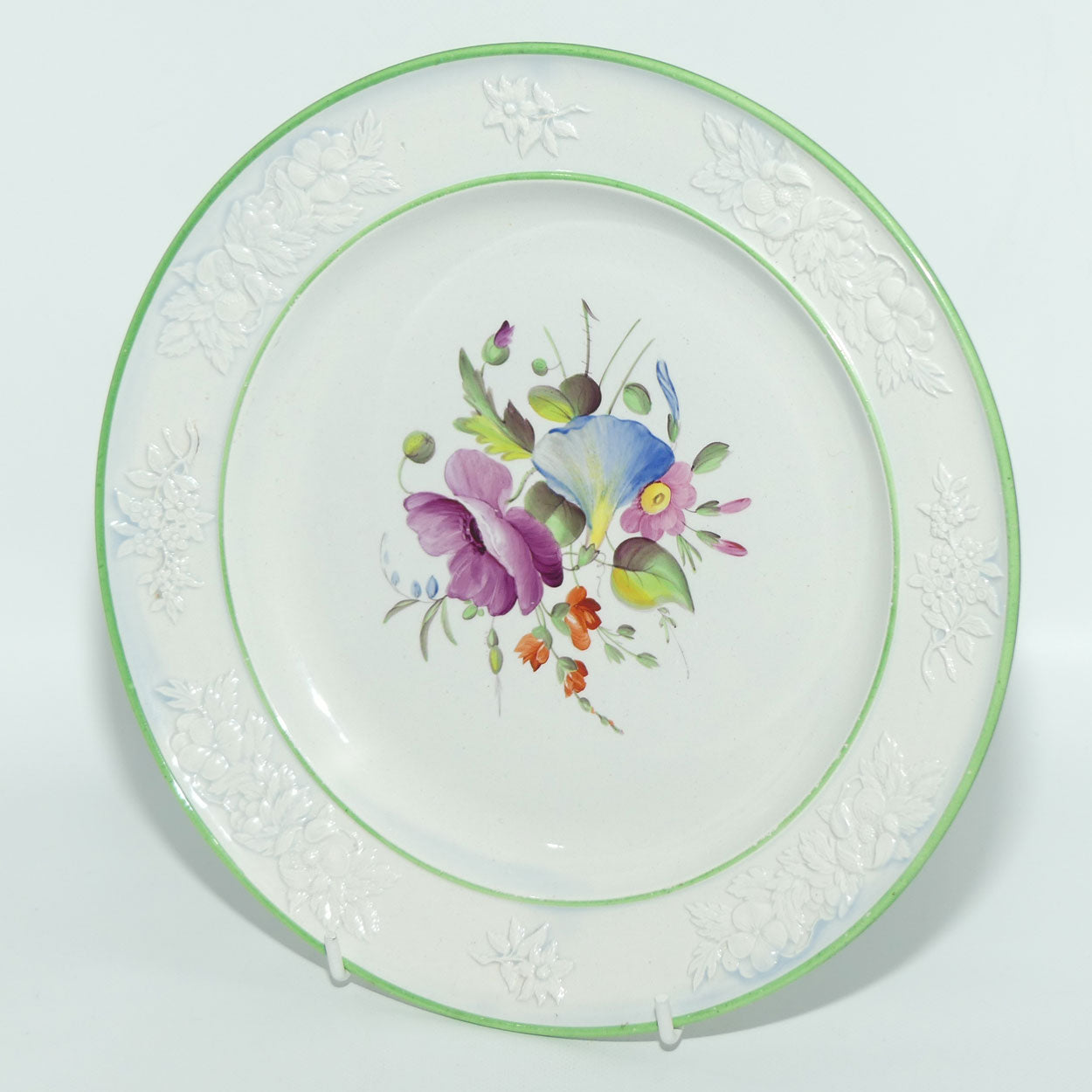 Early Victorian Floral Sprays set of 6 cabinet plates | Floral motif embossed low relief