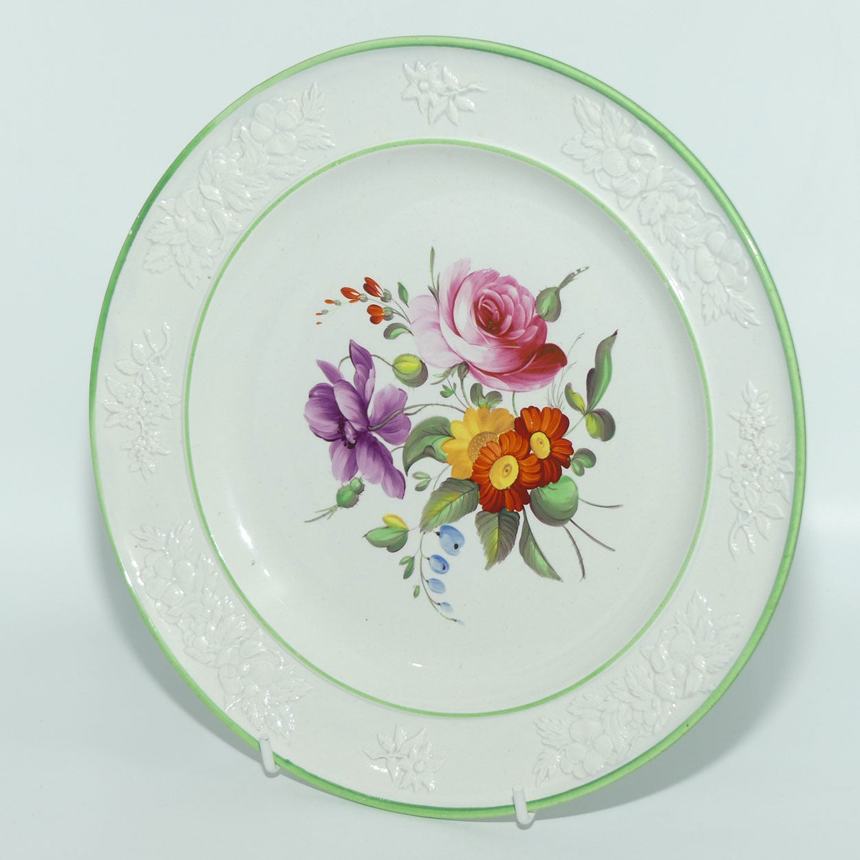 Early Victorian Floral Sprays set of 6 cabinet plates | Floral motif embossed low relief