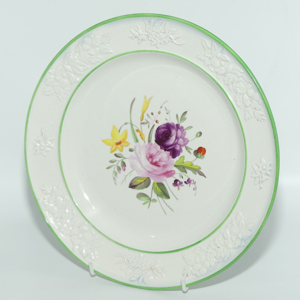 Early Victorian Floral Sprays set of 6 cabinet plates | Floral motif embossed low relief