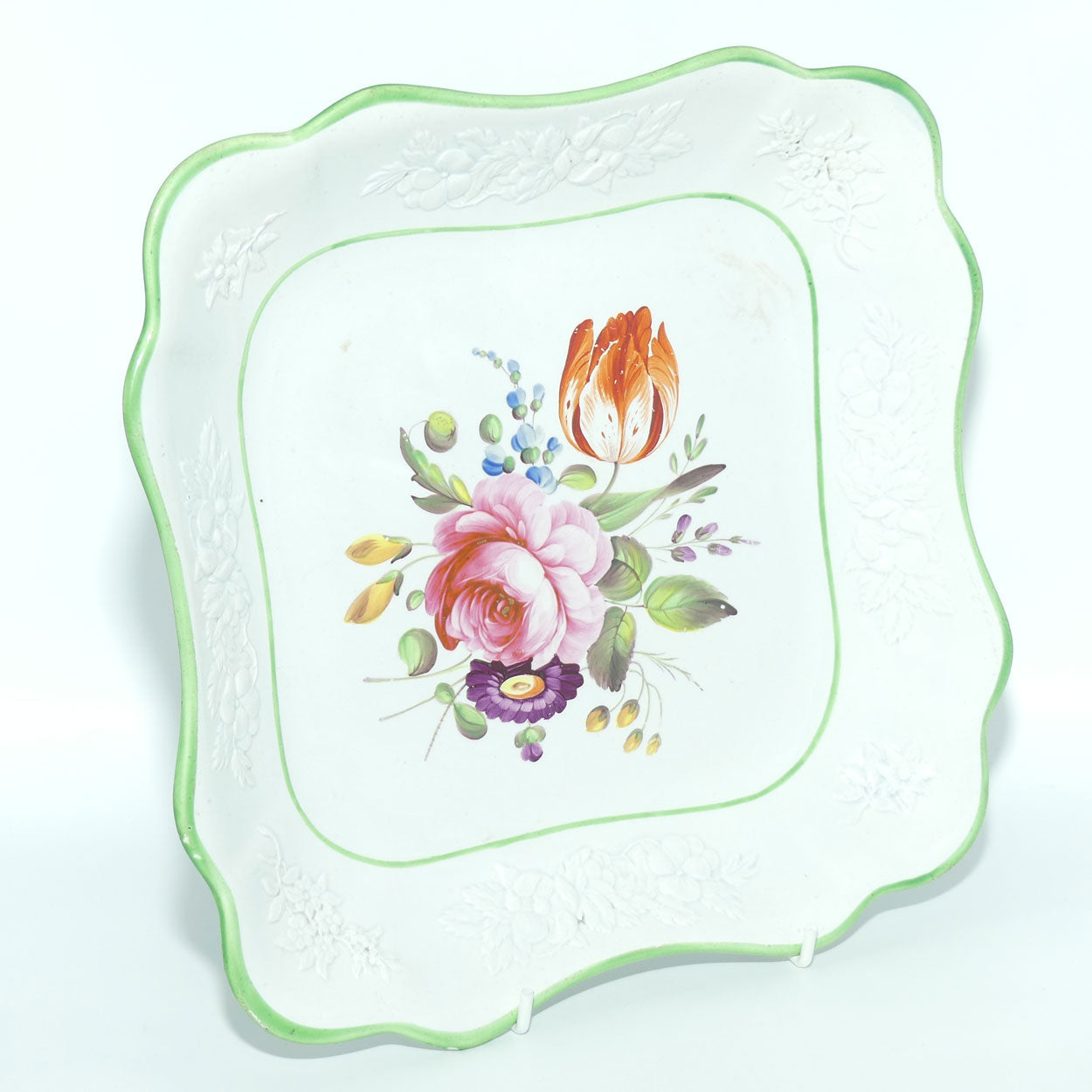 Early Victorian Floral Sprays square bowl | #1 | Floral motif embossed low relief