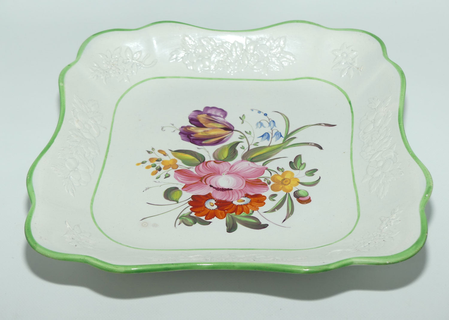Early Victorian Floral Sprays square bowl | #2 | Floral motif embossed low relief