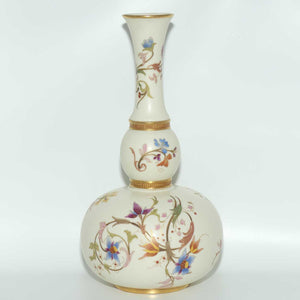 Royal Worcester Blush Ivory and gilt hand painted floral tall gourd shape bulbous vase