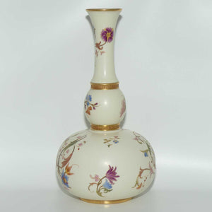 Royal Worcester Blush Ivory and gilt hand painted floral tall gourd shape bulbous vase