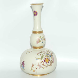 Royal Worcester Blush Ivory and gilt hand painted floral tall gourd shape bulbous vase