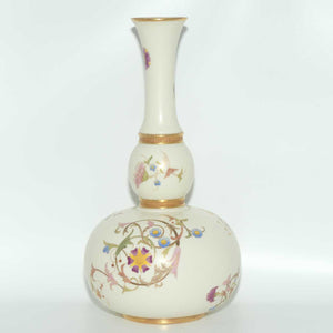 Royal Worcester Blush Ivory and gilt hand painted floral tall gourd shape bulbous vase