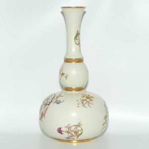 Royal Worcester Blush Ivory and gilt hand painted floral tall gourd shape bulbous vase