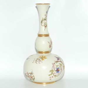 Royal Worcester Blush Ivory and gilt hand painted floral tall gourd shape bulbous vase