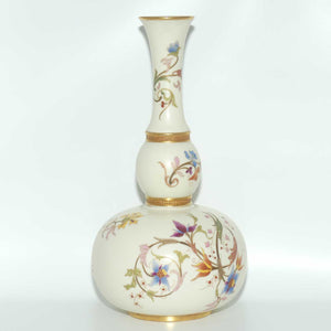 Royal Worcester Blush Ivory and gilt hand painted floral tall gourd shape bulbous vase