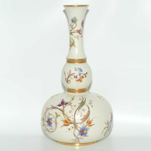 Royal Worcester Blush Ivory and gilt hand painted floral tall gourd shape bulbous vase