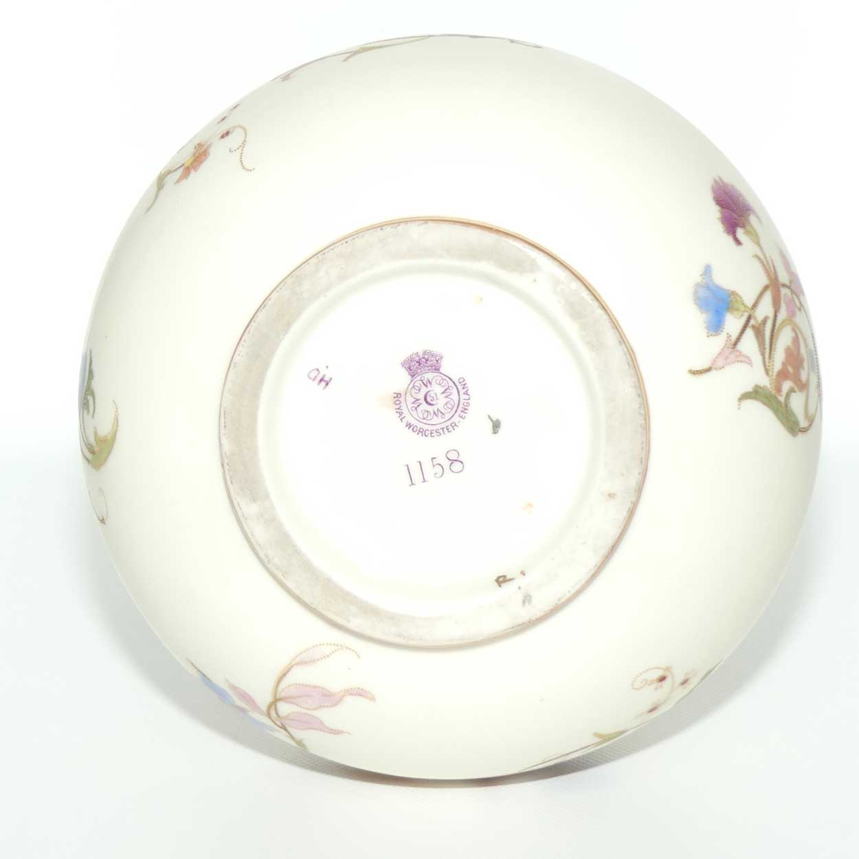 Royal Worcester Blush Ivory and gilt hand painted floral tall gourd shape bulbous vase