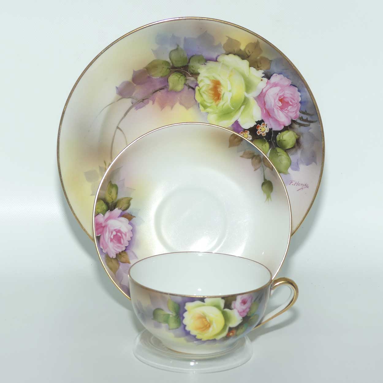 early Noritake Hand Painted by F Honda tea trio