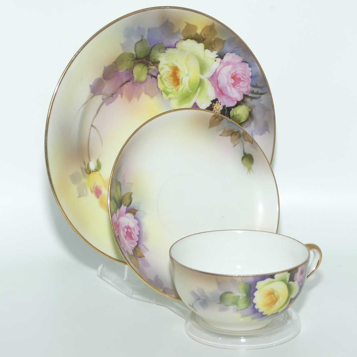 early Noritake Hand Painted by F Honda tea trio