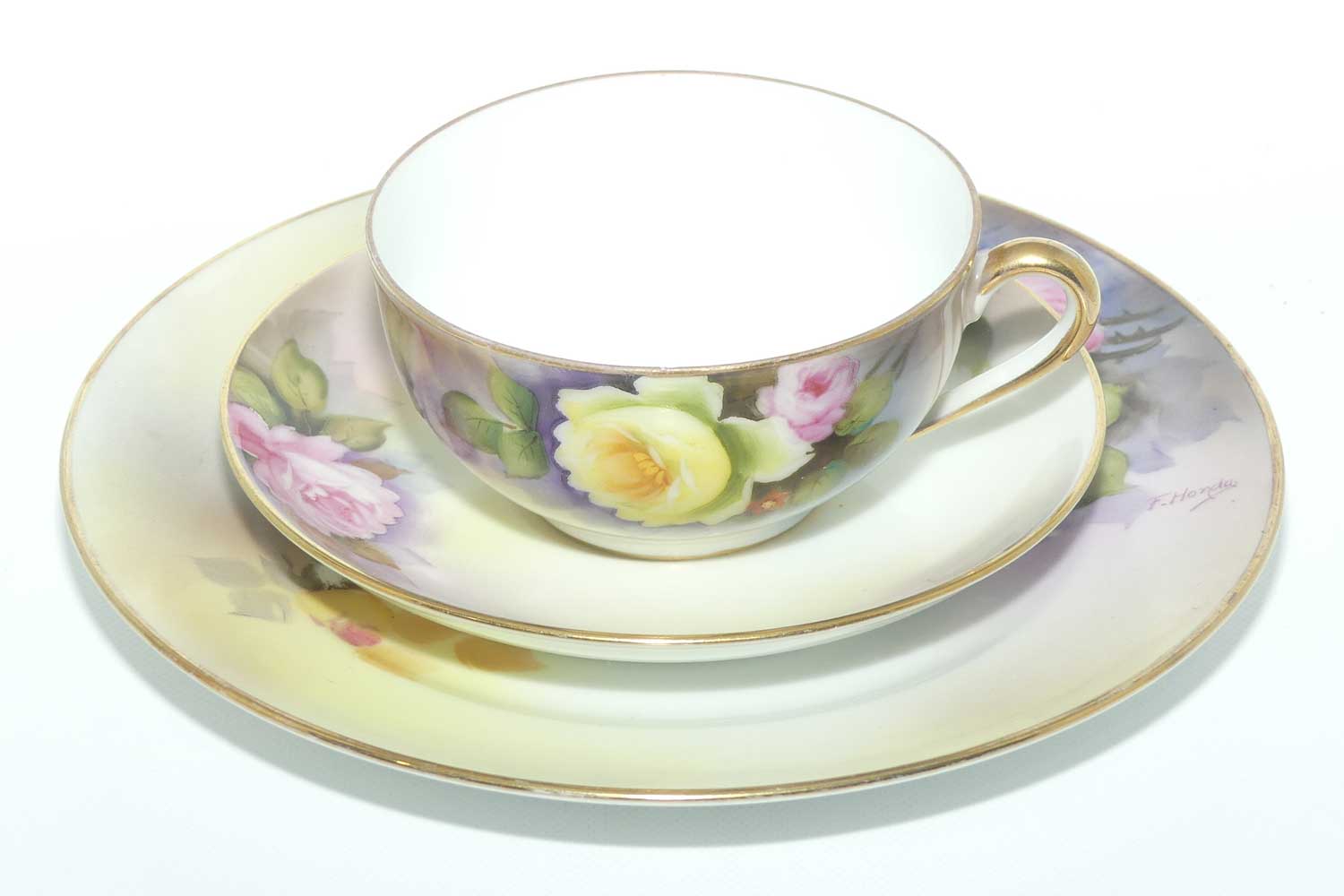 early Noritake Hand Painted by F Honda tea trio