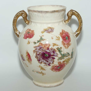 S Fielding & Co Blush Ware twin handle floral decorated vase | Poppies