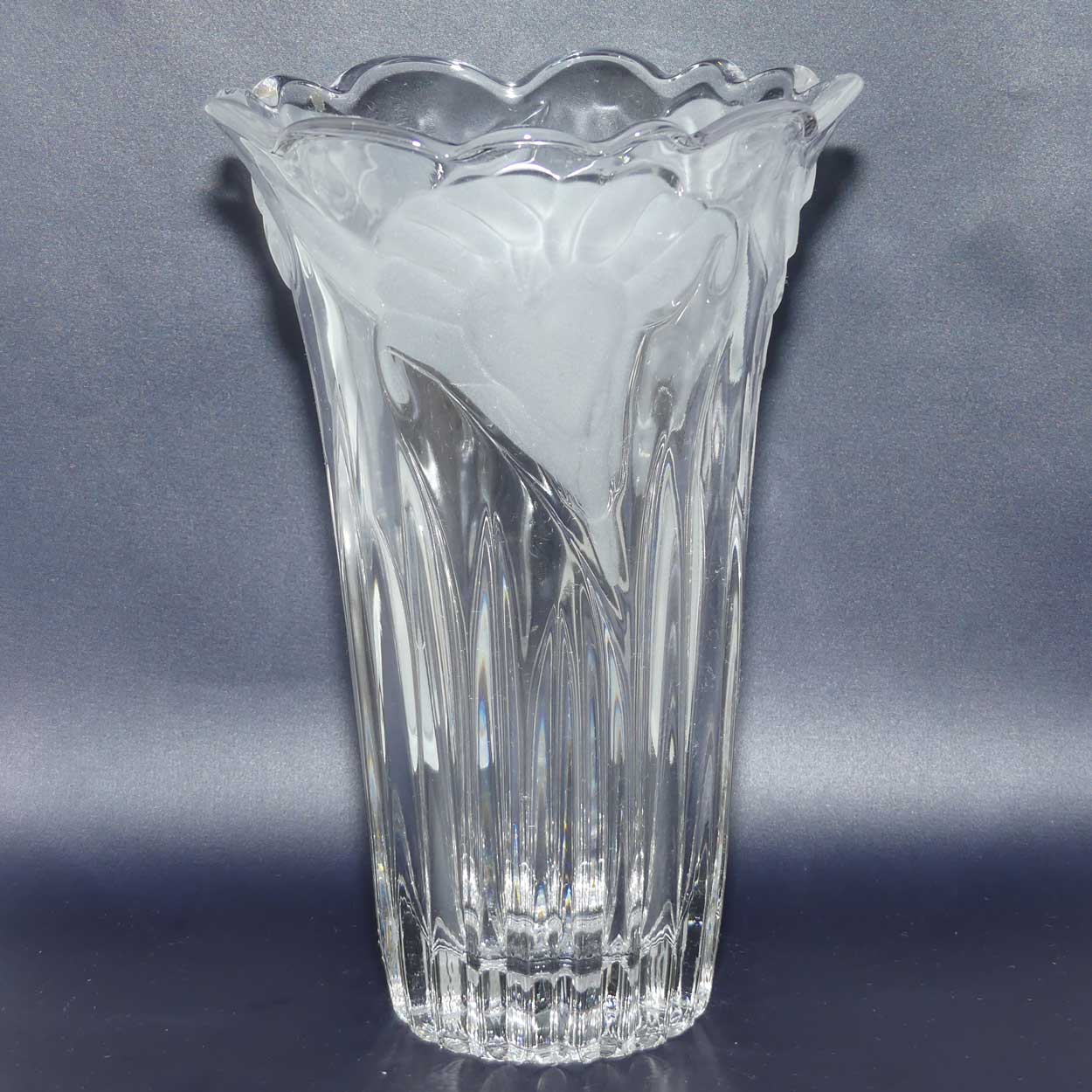 Heavy Crystal vase with Acid Etched floral design