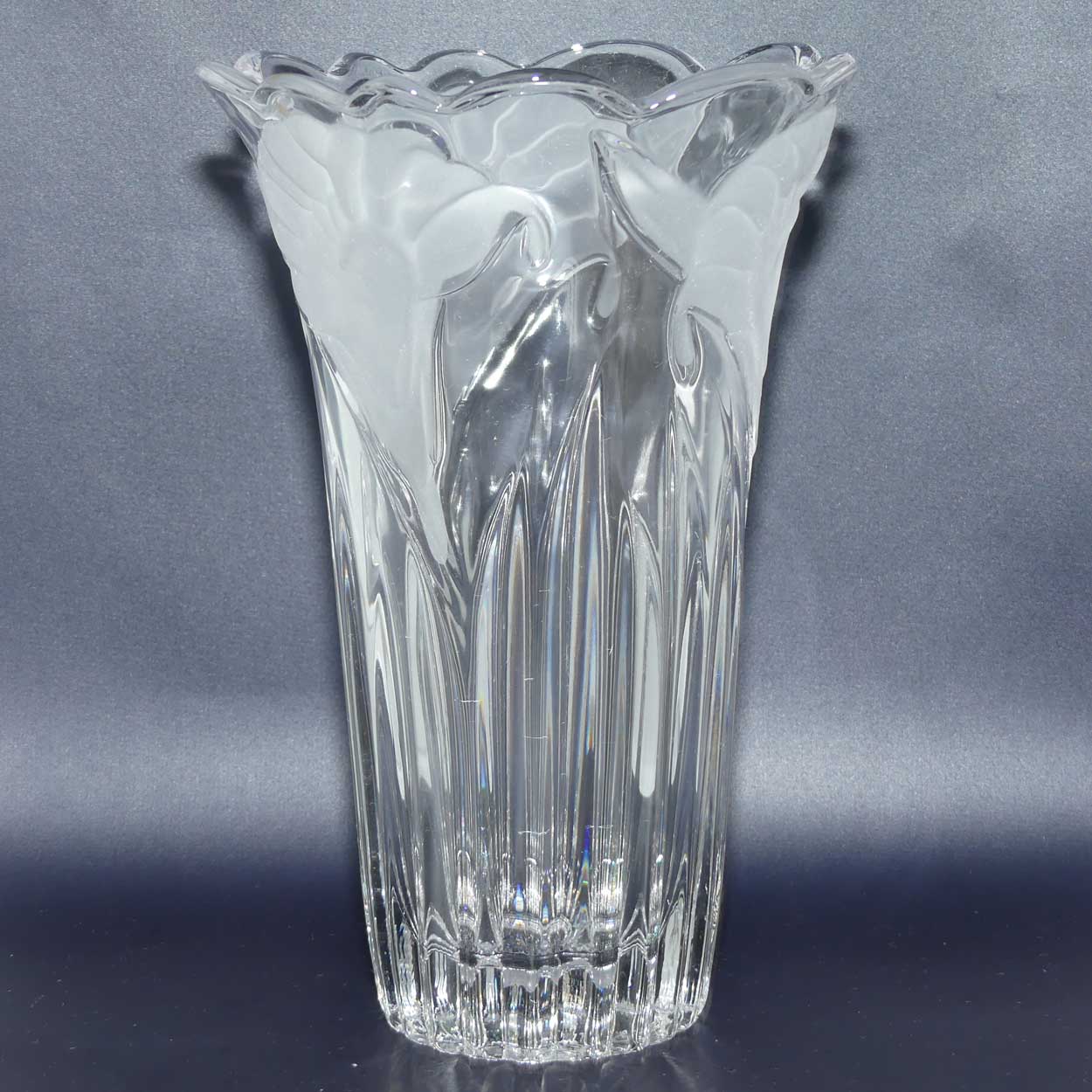 Heavy Crystal vase with Acid Etched floral design