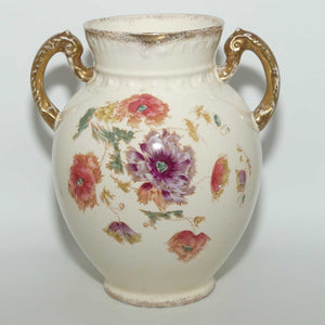 S Fielding & Co Blush Ware twin handle floral decorated vase | Poppies