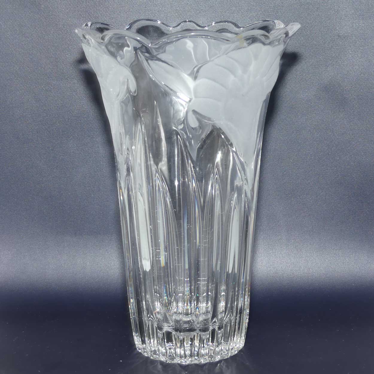 Heavy Crystal vase with Acid Etched floral design