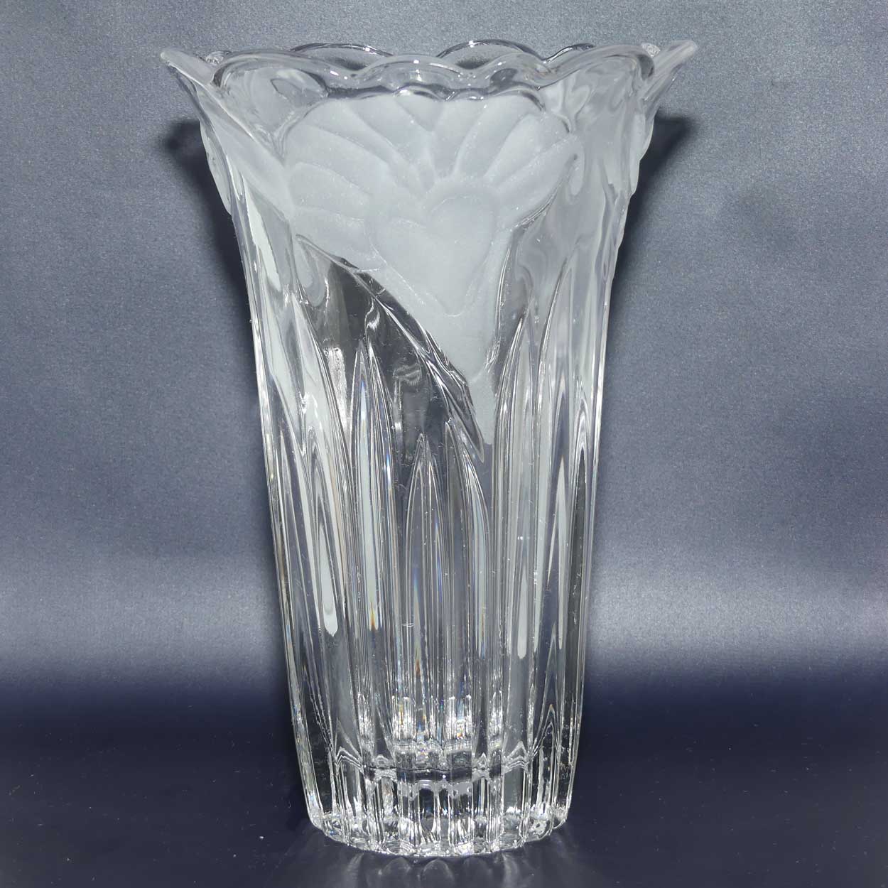 Heavy Crystal vase with Acid Etched floral design