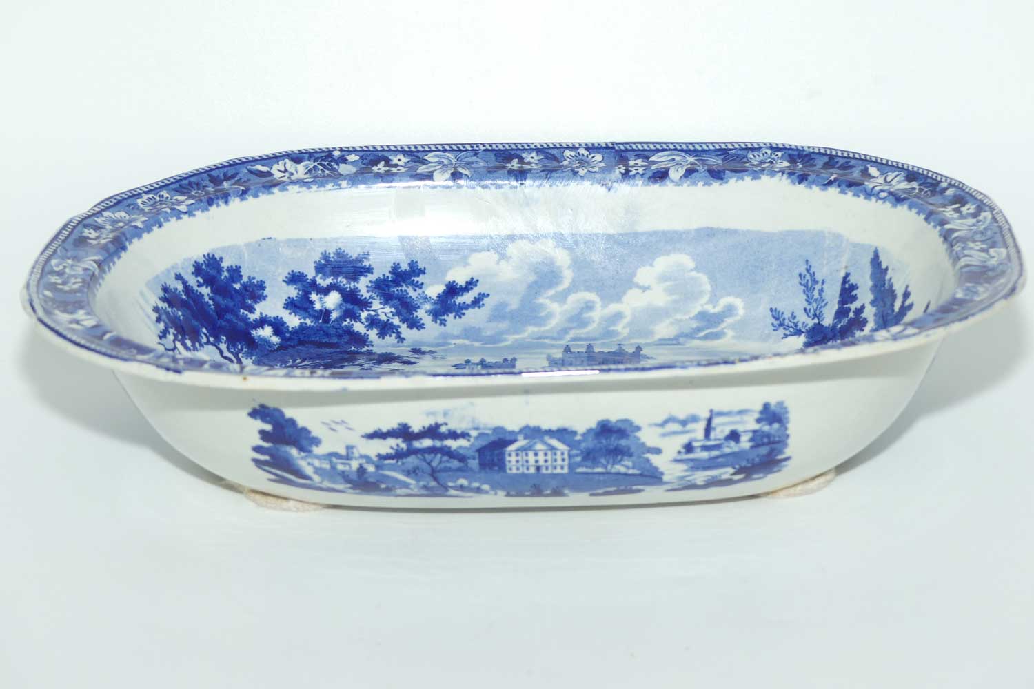 Victorian era Flow Blue oval vegetable bowl