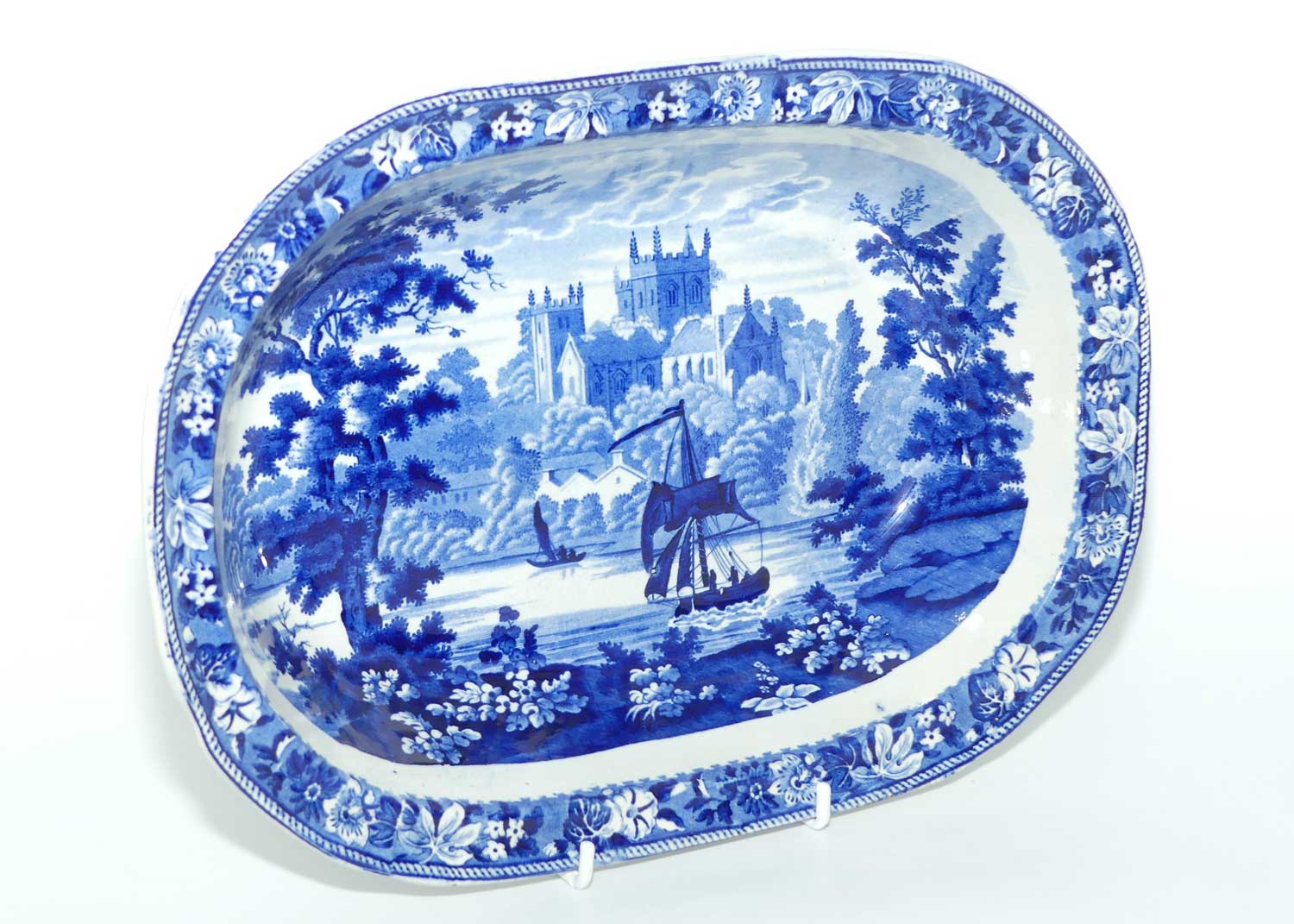 Victorian era Flow Blue oval vegetable bowl