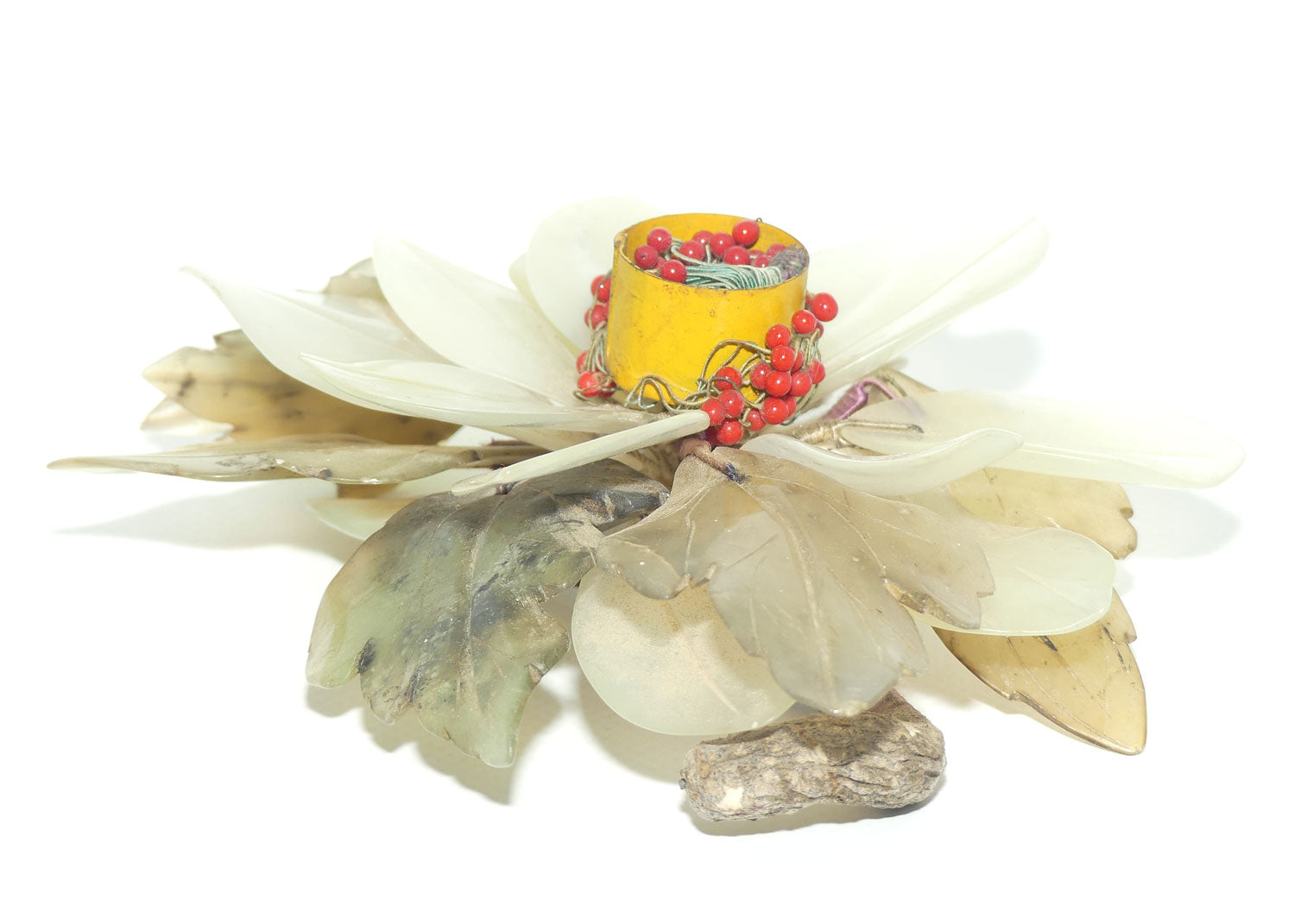Mid 20th Century Chinese Nephrite Green Jade Flower Candleholder