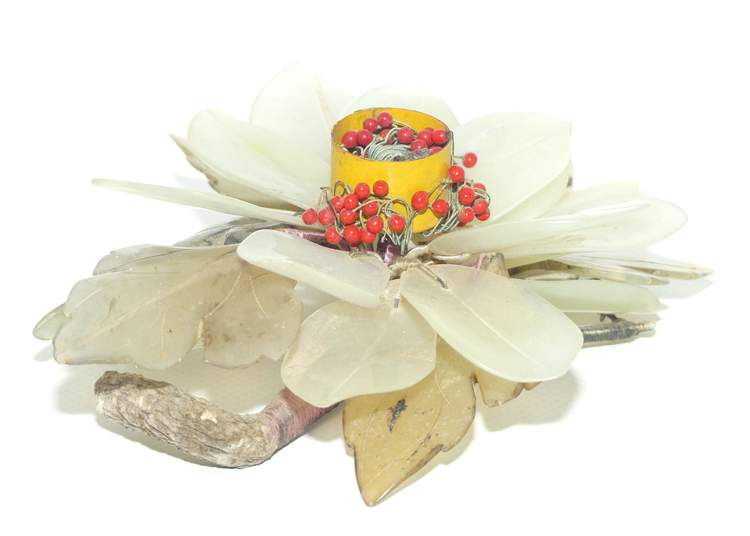 Mid 20th Century Chinese Nephrite Green Jade Flower Candleholder