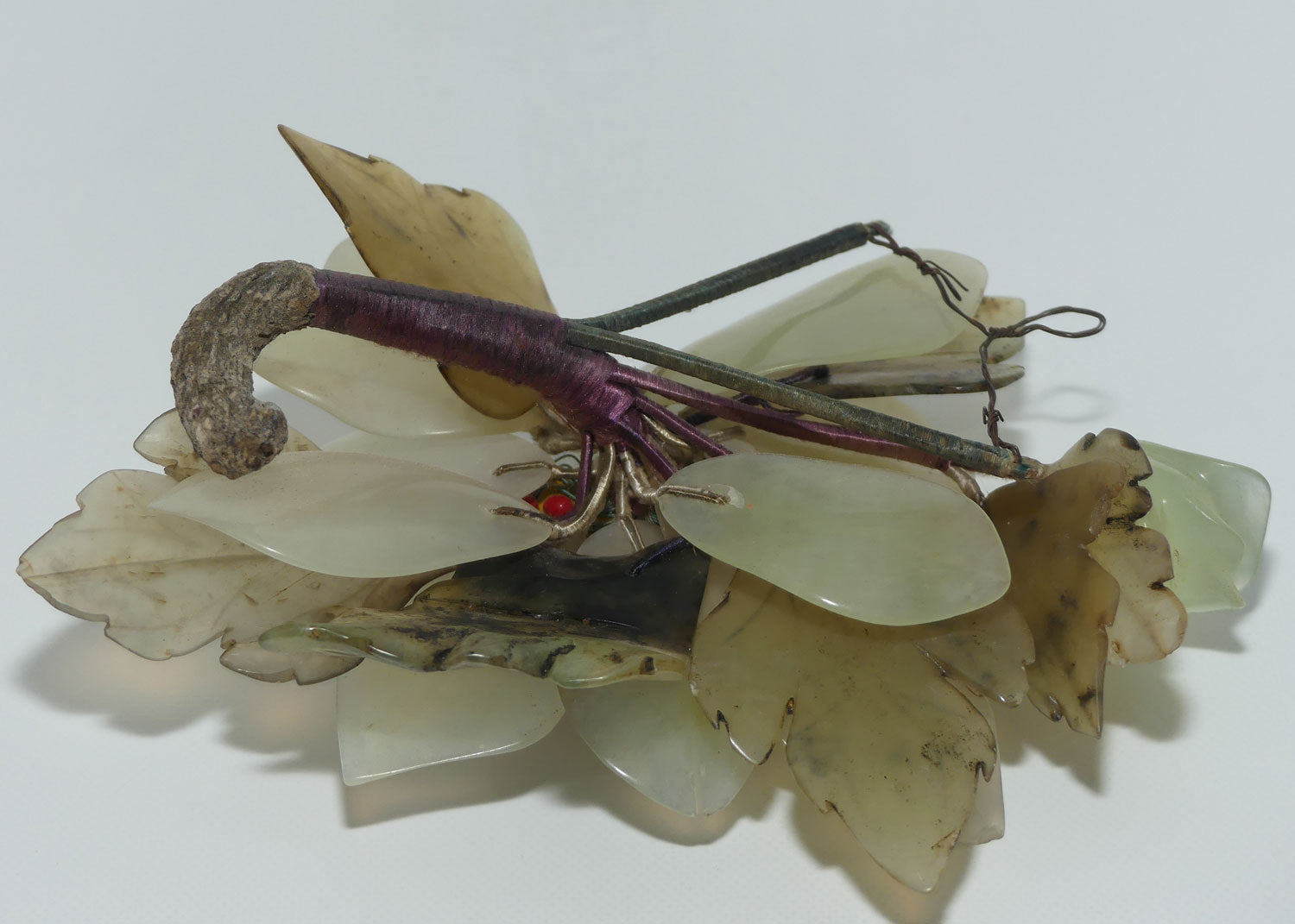 Mid 20th Century Chinese Nephrite Green Jade Flower Candleholder