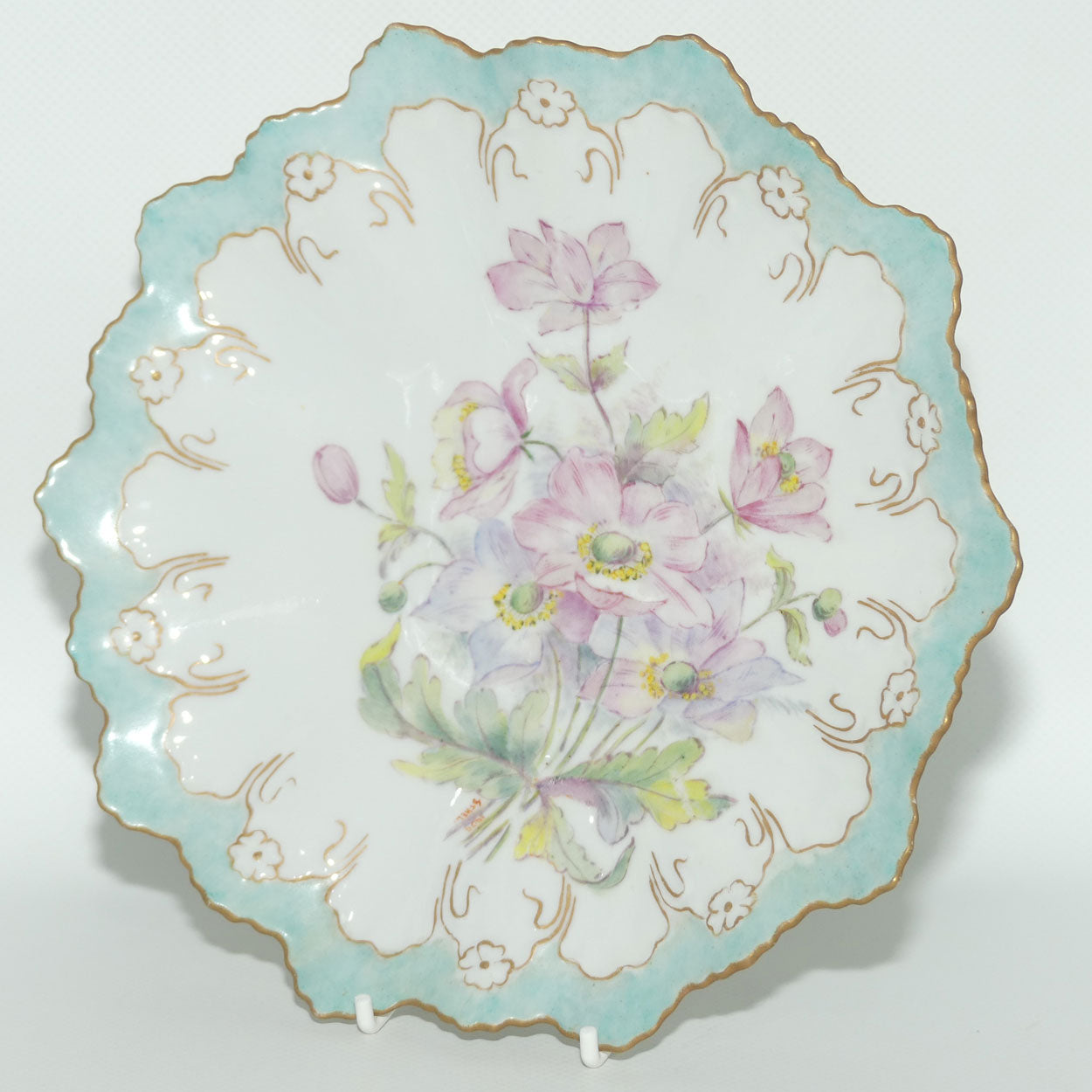 Early Australian China Painted frilled edge plate decorated with Azalea Flowers | #2 | by Ethel L Thomas 1909
