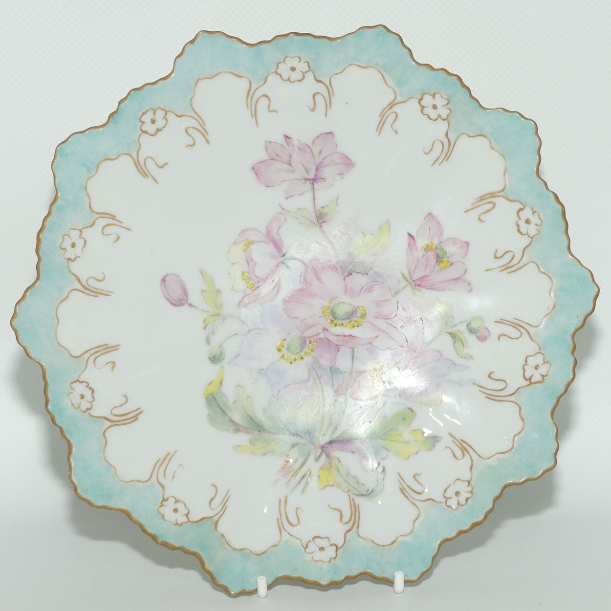 Early Australian China Painted frilled edge plate decorated with Azalea Flowers | #2 | by Ethel L Thomas 1909