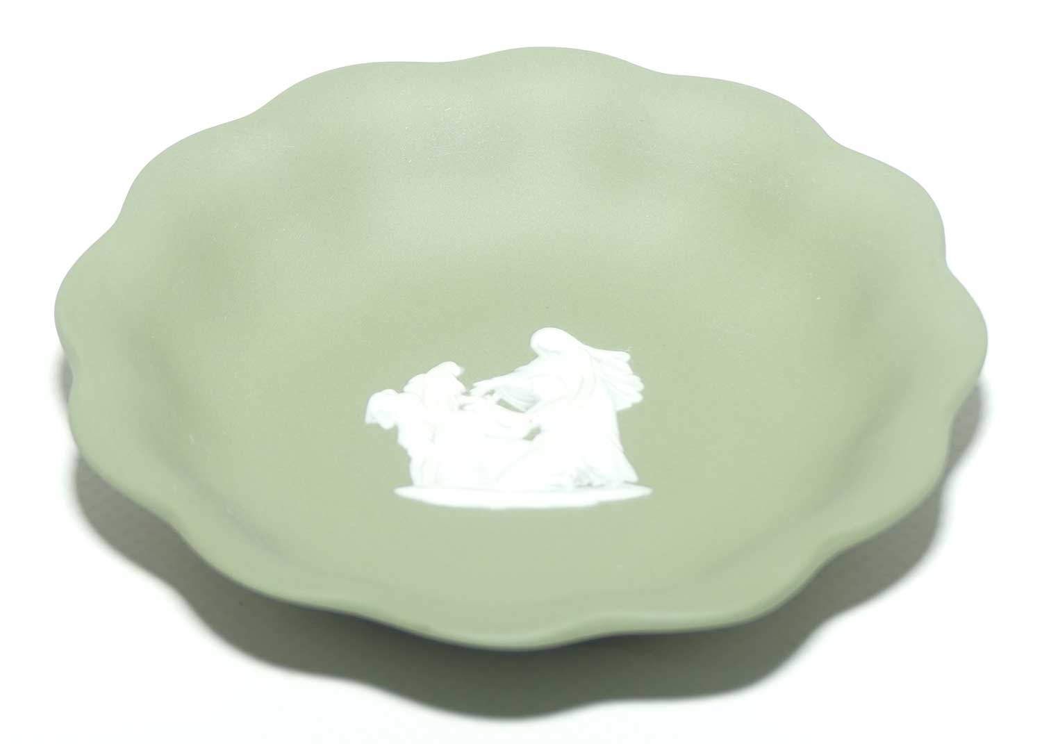 Wedgwood Jasper | White on Sage Green | Fluted edge Maidens shallow tray