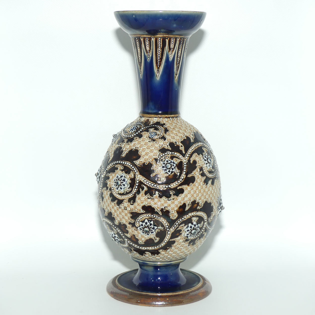 Doulton Lambeth George Tinworth footed base vase (Brown and Blue)