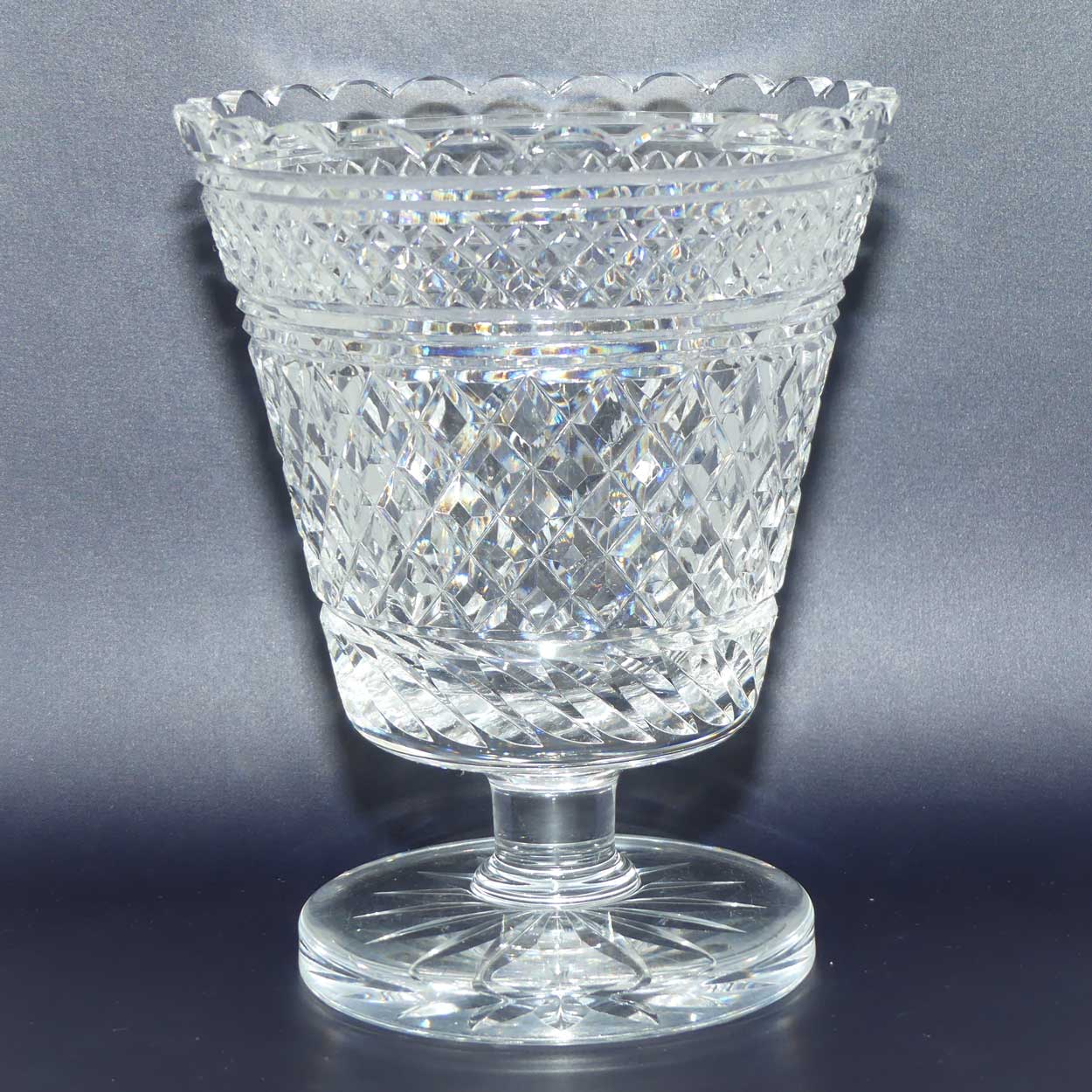 Waterford Classic Diamond cut and scalloped rim vase on flat footed base | 20.5cm tall