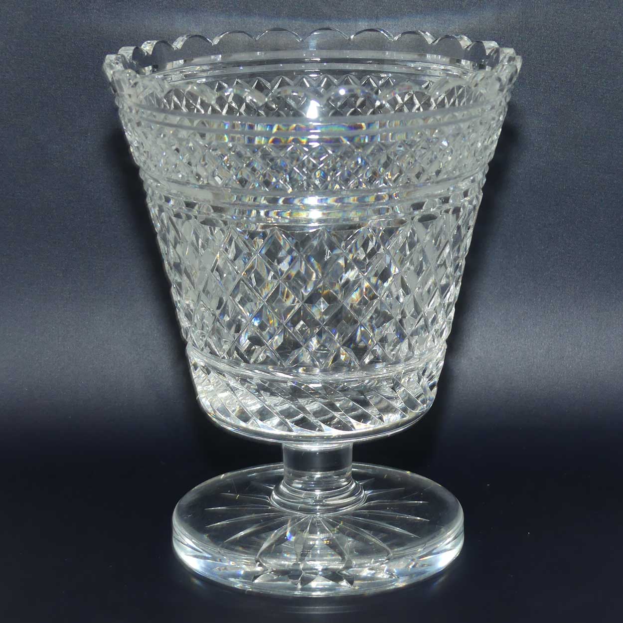 Waterford Classic Diamond cut and scalloped rim vase on flat footed base | 20.5cm tall
