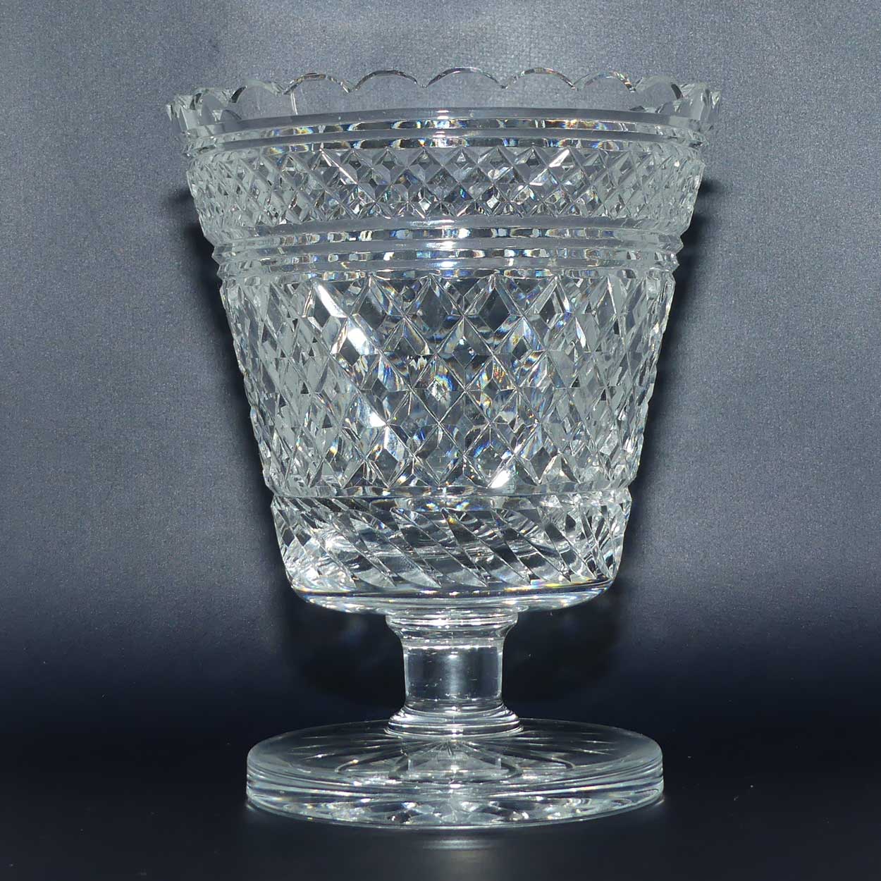 Waterford Classic Diamond cut and scalloped rim vase on flat footed base | 20.5cm tall