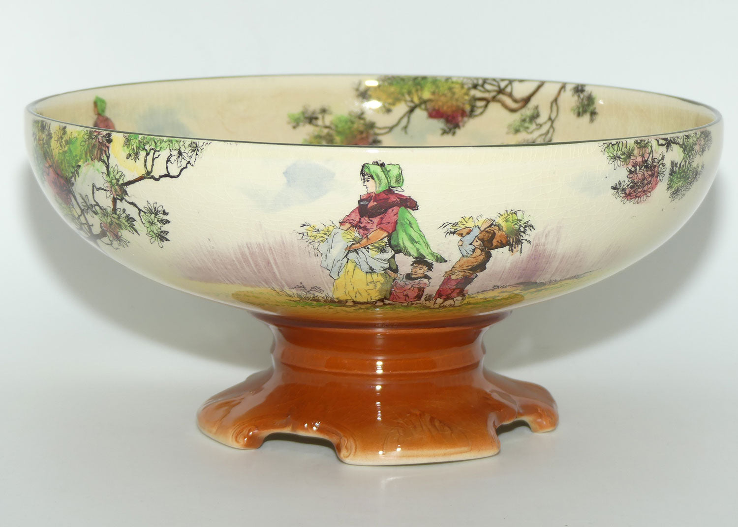 Royal Doulton Gleaners and Gypsies large quad footed comport D4983