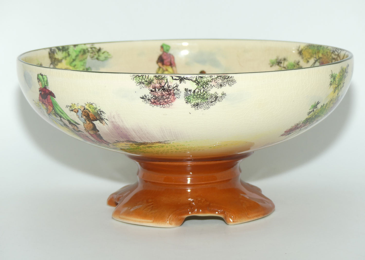 Royal Doulton Gleaners and Gypsies large quad footed comport D4983
