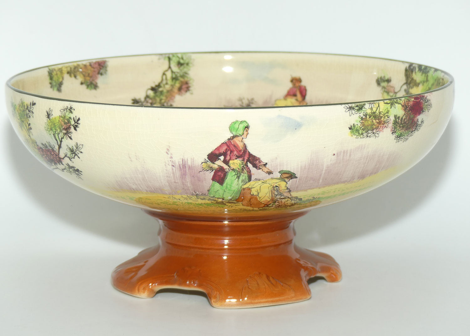 Royal Doulton Gleaners and Gypsies large quad footed comport D4983