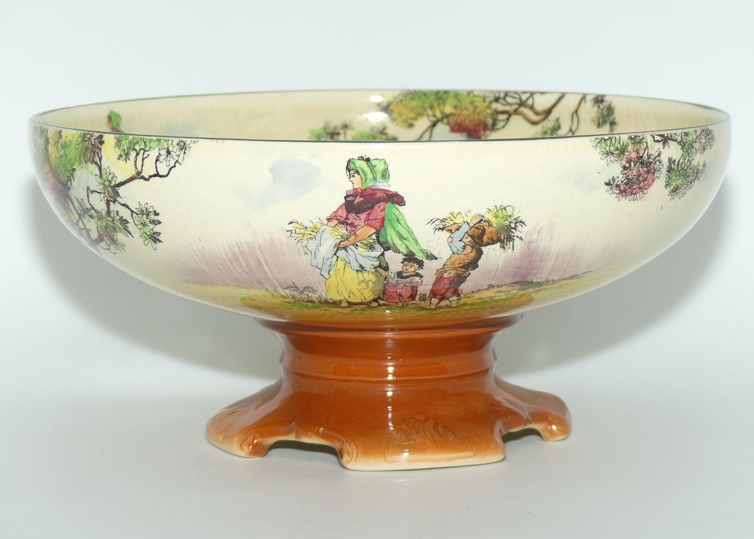 Royal Doulton Gleaners and Gypsies large quad footed comport D4983