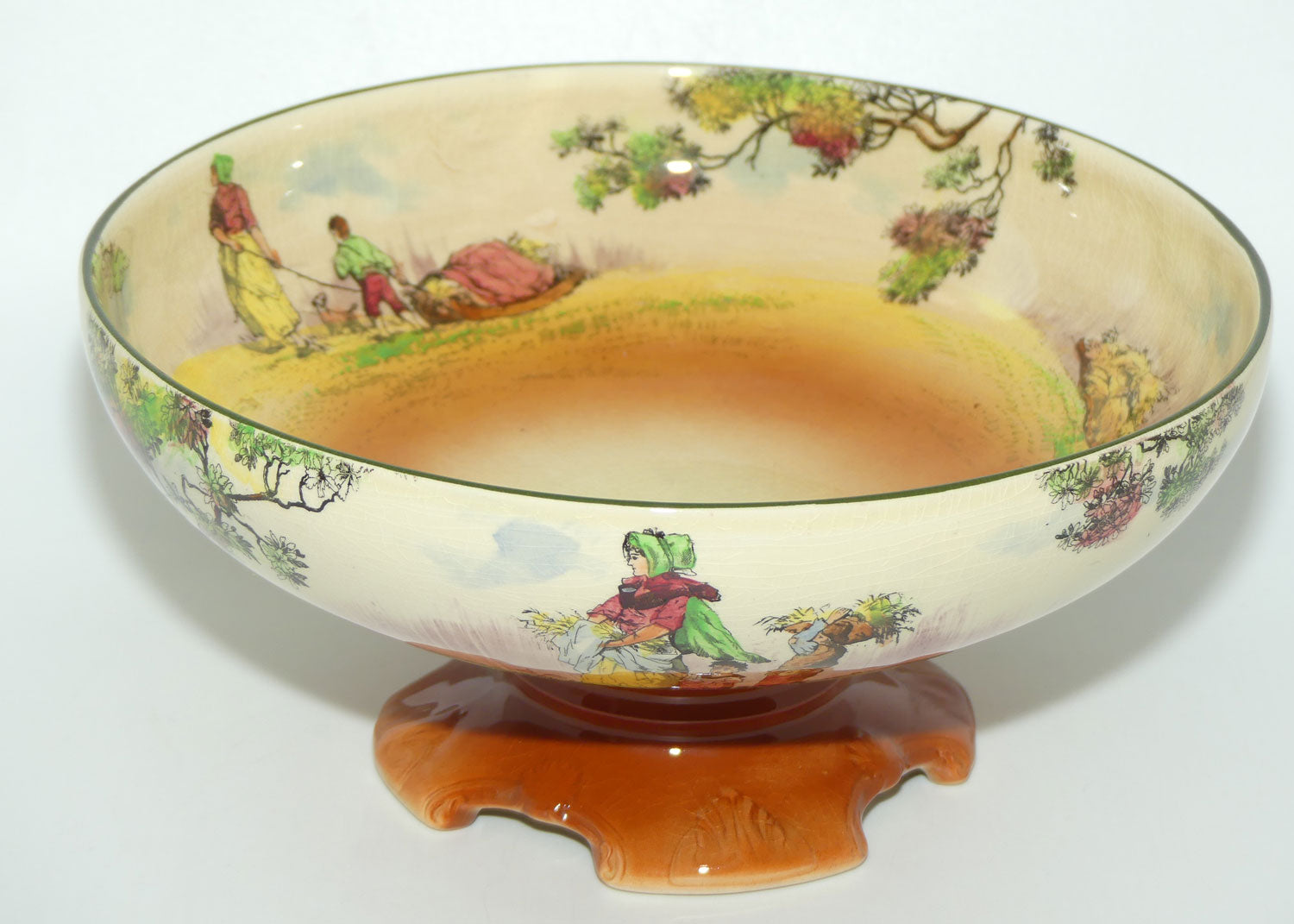 Royal Doulton Gleaners and Gypsies large quad footed comport D4983