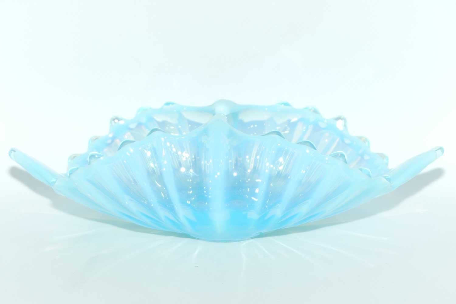 Vintage Mid Century Fostoria Heirloom Glass Blue Opalescent folded basket