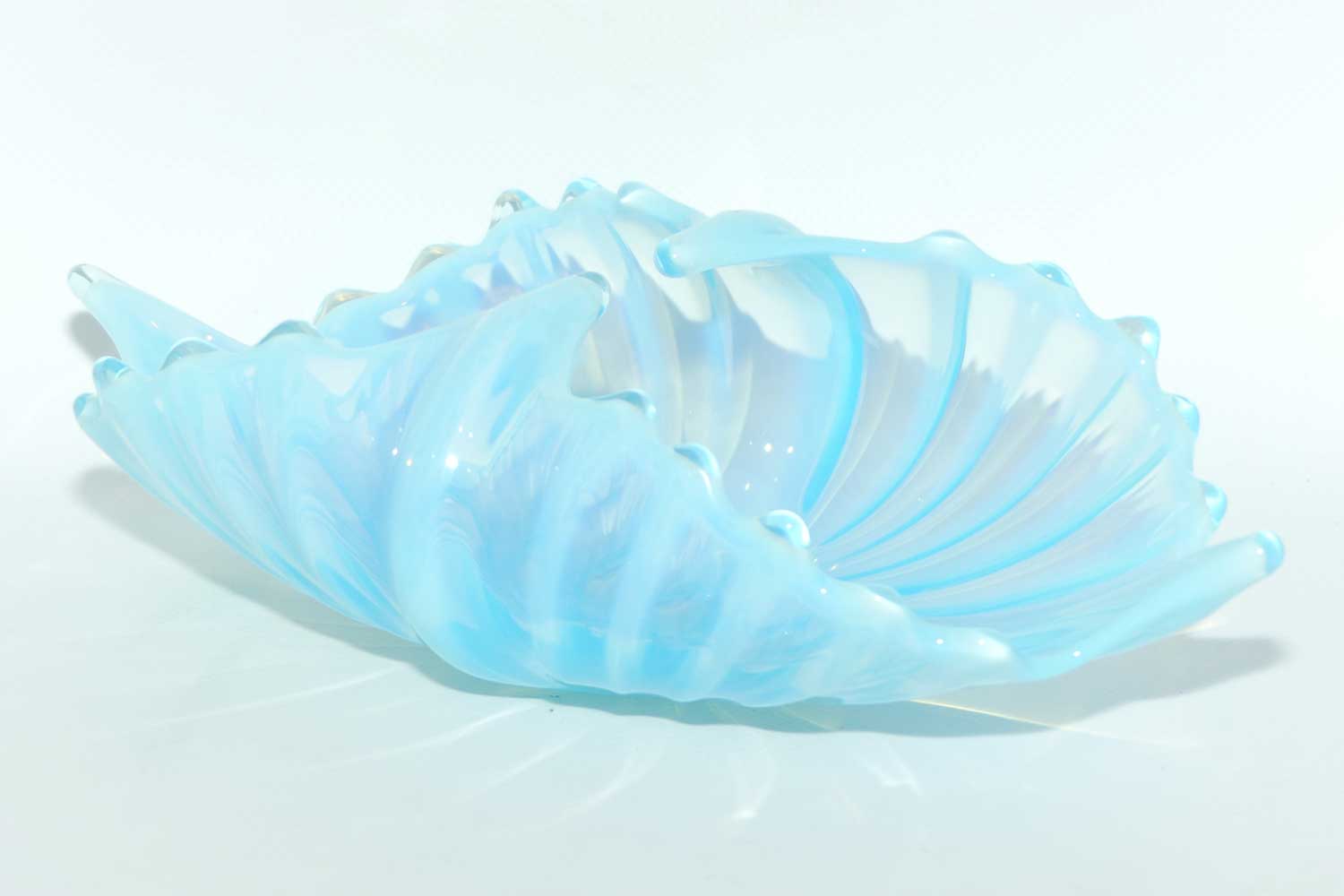 Vintage Mid Century Fostoria Heirloom Glass Blue Opalescent folded basket